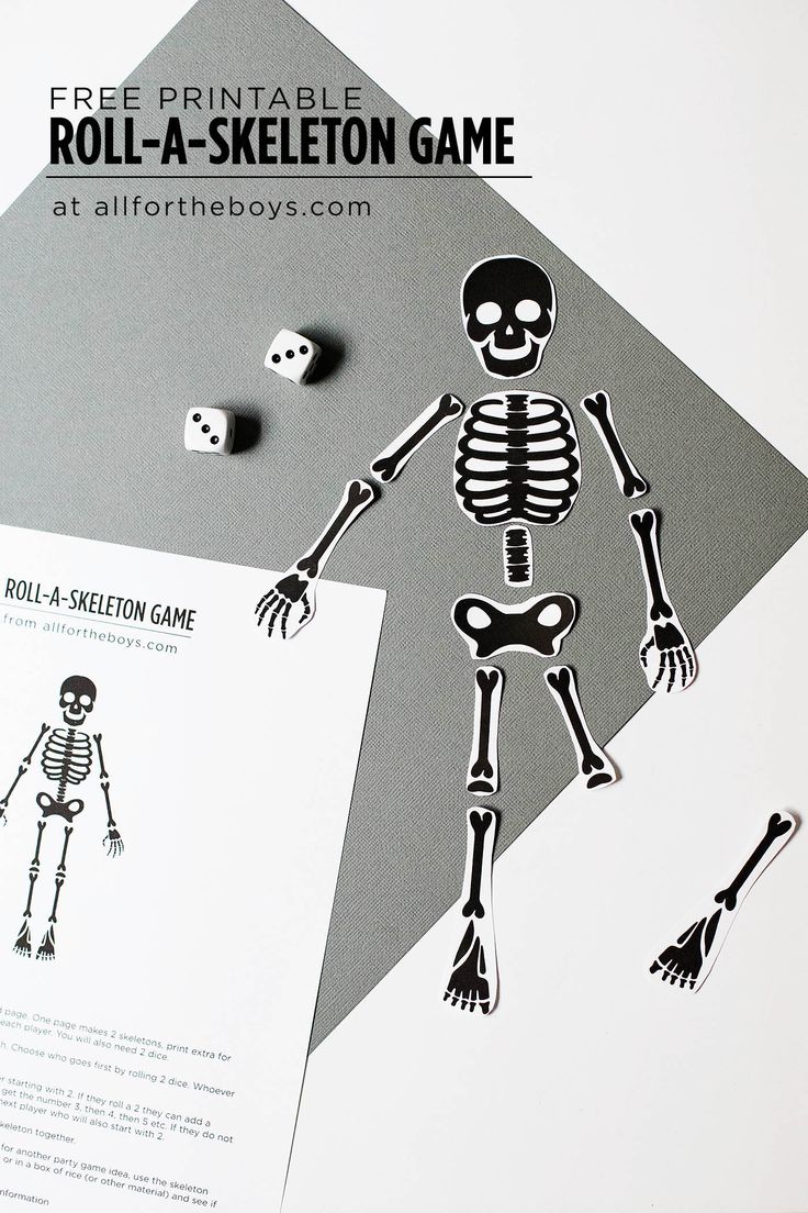 a printable skeleton game for kids to play on the table with dices and paper