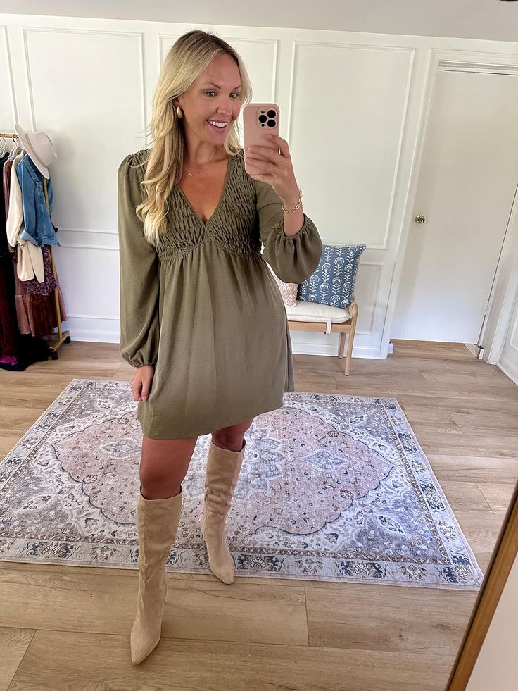 Carly Heasley's Amazon Page Boots And Dress Outfit, Cognac Boots Outfit, Fall Mini Dress, Boots And Dress, Fall Date Night Outfit, Mini Dress Fall, Fall Date Night, Cognac Boots, Fall Dates