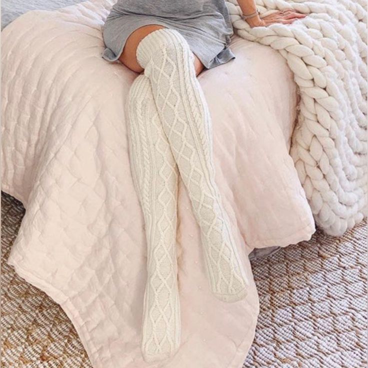 The Perfect Investment For The Winter Stretchy And Thick 22” White Thick Casual Socks, Casual Thick White Socks, Thick Knitted Acrylic Socks, Thick Acrylic Casual Socks, Cozy Knee-high Knit Socks, Cozy Thick White Socks, Cozy Knitted Knee-high Socks, Comfortable Warm White Knee-high Socks, One Size Cable Knit Socks