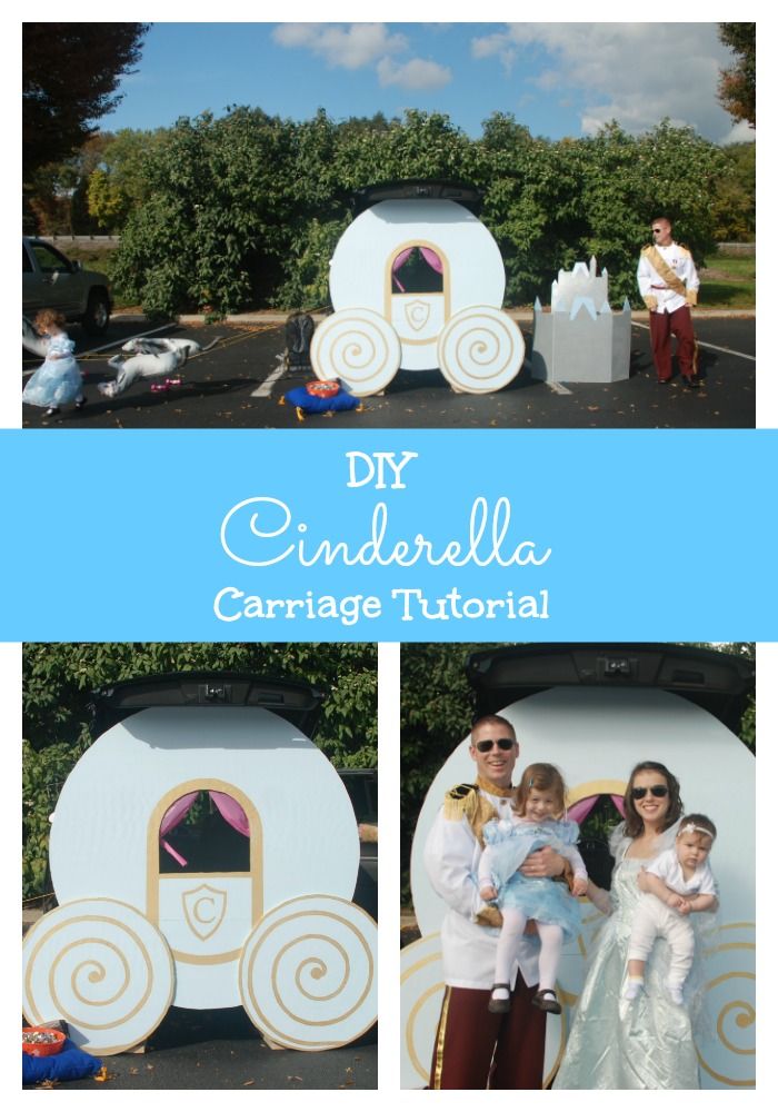 the family is posing for pictures in front of their horse drawn carriage, which has been made out of cardboard