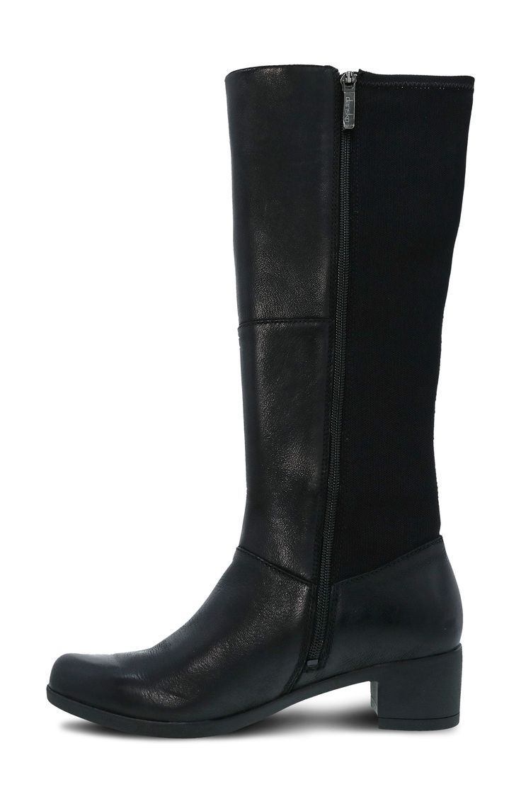 Rugged leather and contour-defining stretch fabric create an ideal fit and sleek silhouette in this knee-high boot set on an all-day-comfortable rubber sole. 1 3/4" heel, 14 1/2" shaft, 15" circumference (size 8.5) Leather and textile upper and lining/rubber sole Imported Leather Knee-high Boots For Business, Fitted Synthetic Knee-high Boots For Workwear, Fitted Leather Knee-high Boots For Business, Fitted Knee-high Boots With Leather Sole For Business, Fitted Leather Mid-calf Boots For Business, Leather Knee-high Boots For Work, Fitted Leather Mid-calf Boots For Work, Medium Width Synthetic Knee-high Boots, Leather Knee-high Boots With Leather Lining