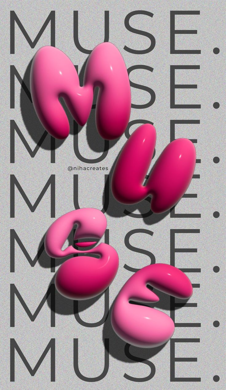 an advertisement for music museum with pink letters and numbers on the front, behind it is a grey background