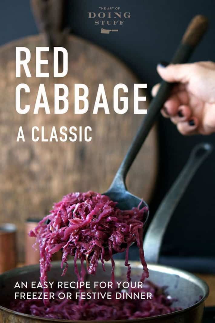 the cover of red cabbage is being spooned into a bowl with shredded vegetables in it