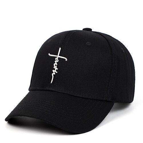 Season:Spring   Fall,Summer; Gender:Men's; Quantity:1pcs; Style:Travel,Beach; Hats Category:Sun Hat,Baseball Cap; Occasion:Casual,Vacation; Material:Polyester; Function:Adjustable,Fashion; Pattern:Plain; Design:Faith Letter,Embroidery; Front page:FF; Listing Date:06/12/2023 Black Letter Print Beach Hat, Beach Hats With Letter Print In Black, Black Baseball Cap For Beach Spring, Black Baseball Cap For Beach In Spring, Black Summer Hat With Letter Print, Summer Snapback Baseball Cap With Letter Print, Black Cotton Baseball Cap For Summer, Summer Letter Print Snapback Baseball Cap, Trendy Black Baseball Cap For Vacation