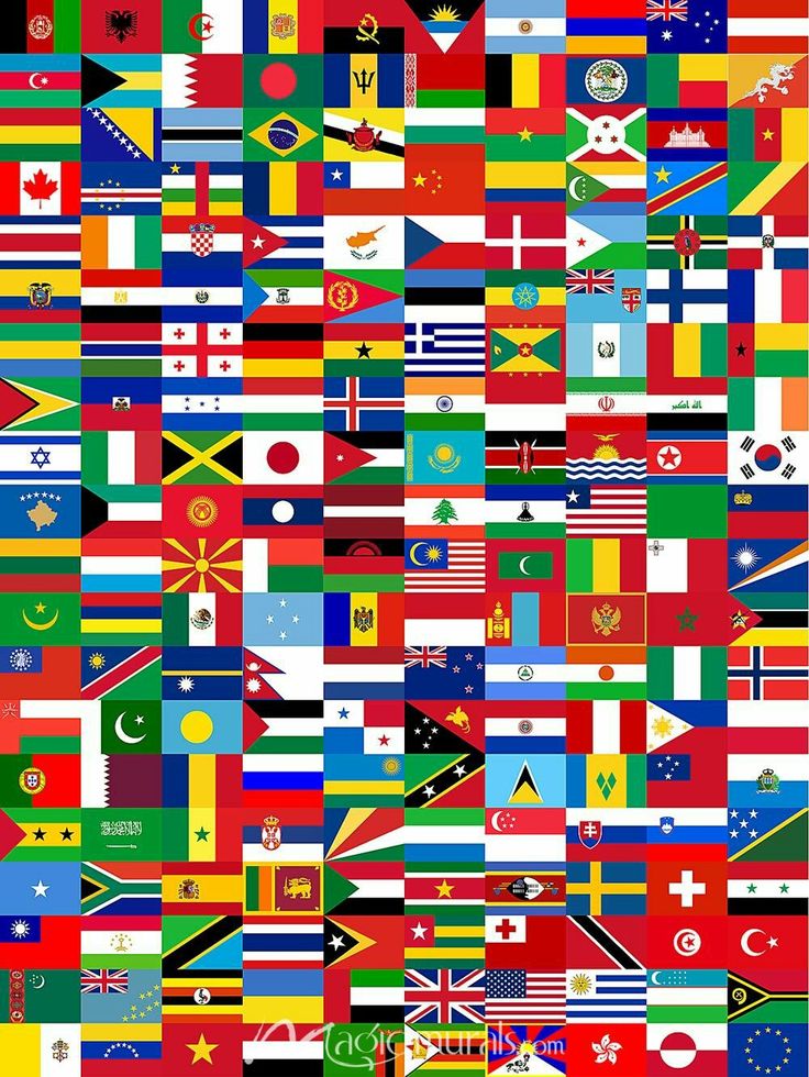 the world map made up of many different countries and their flags, all in multicolors