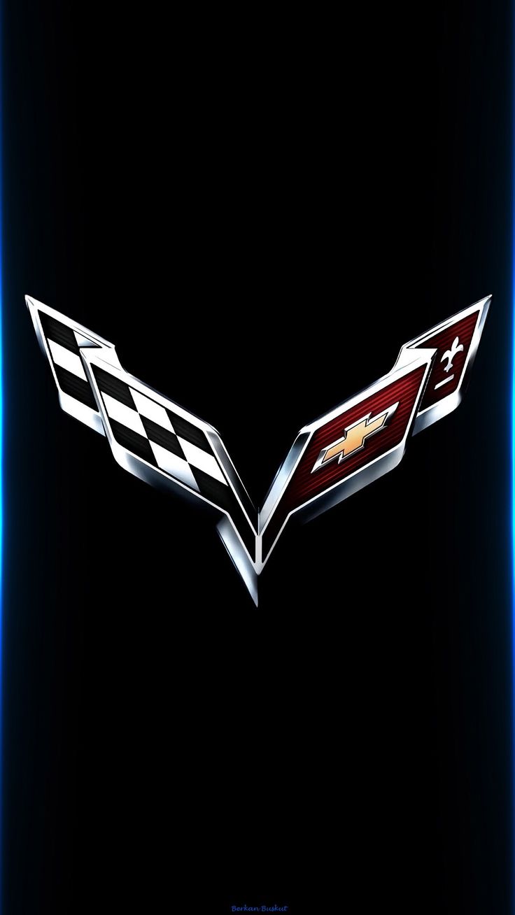 the chevrolet logo is shown on a black background with blue lines around it and an orange stripe