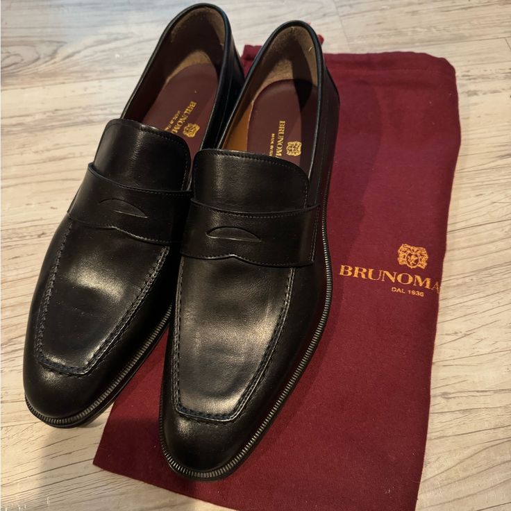 Never Worn Pet Free Smoke Free Home Black Goodyear Welted Loafers With Almond Toe, Black Almond Toe Loafers With Goodyear Welt, Black Pointed Toe Moccasins For Business, Black Pointed Toe Formal Moccasins, Black Business Loafers With Rubber Sole, Black Tassel Loafers With Almond Toe For Business, Black Formal Moccasins With Pointed Toe, Formal Black Pointed Toe Moccasins, Black Almond Toe Tassel Loafers For Business