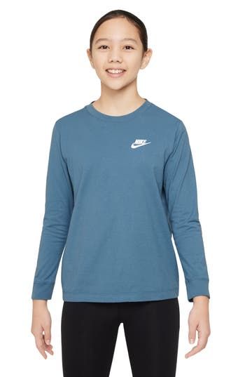 A subtle logo is embroidered on the chest of a long-sleeve cotton T-shirt that's perfect for all activities. 100% cotton Machine wash, tumble dry Imported Nike Long Sleeve Cotton T-shirt, Long Sleeve Cotton Sportswear T-shirt, Nike Blue Sportswear T-shirt, Nike Blue Crew Tops, Nike Long Sleeve Cotton Sweatshirt, Nike Cotton Long Sleeve Sweatshirt, Blue Cotton Sportswear Tops, Nike Cotton Long Sleeve T-shirt, Basic Long Sleeve Sports Tops