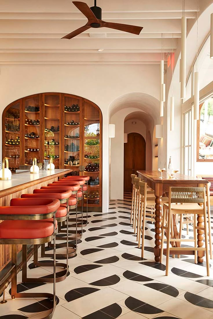 Porta Via Calabasas Restaurant Designed by Sophie Goineau Modern Cafe Design Interior, Spanish Colonial Revival, Spanish Restaurant, Cafe Ideas, Design Restaurant, Spanish Architecture, Van Nuys, Colonial Revival, Spanish Colonial