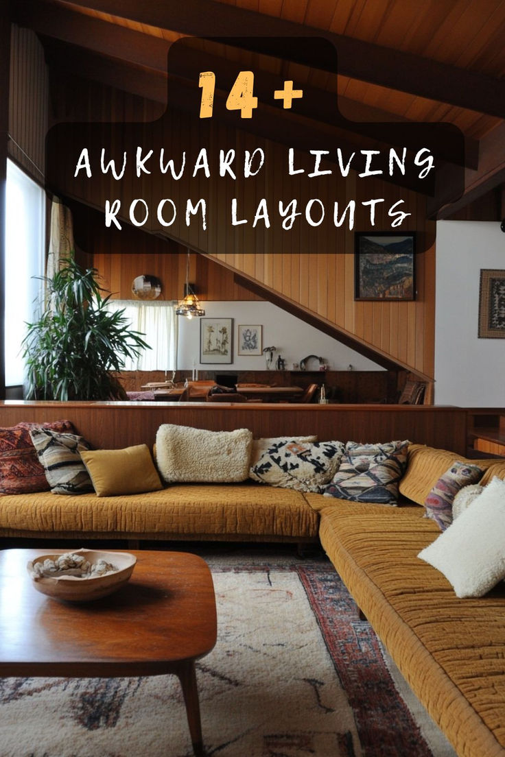 Struggling with an awkward living room layout? Click to uncover 14 solutions that maximize space and style! 🛋️📏 #LivingRoomIdeas #SpaceSolutions #HomeDesign #InteriorTips #LayoutFix Layered Living Room, Moody Family Living Room, Oddly Shaped Room Ideas, Living Room Layout With Staircase, Enter Into Living Room, Awkward Shaped Living Room Layout, Weird Spaces In House, Living Room Layout With Fireplace And Tv On Opposite Walls, Living Room With Pony Wall