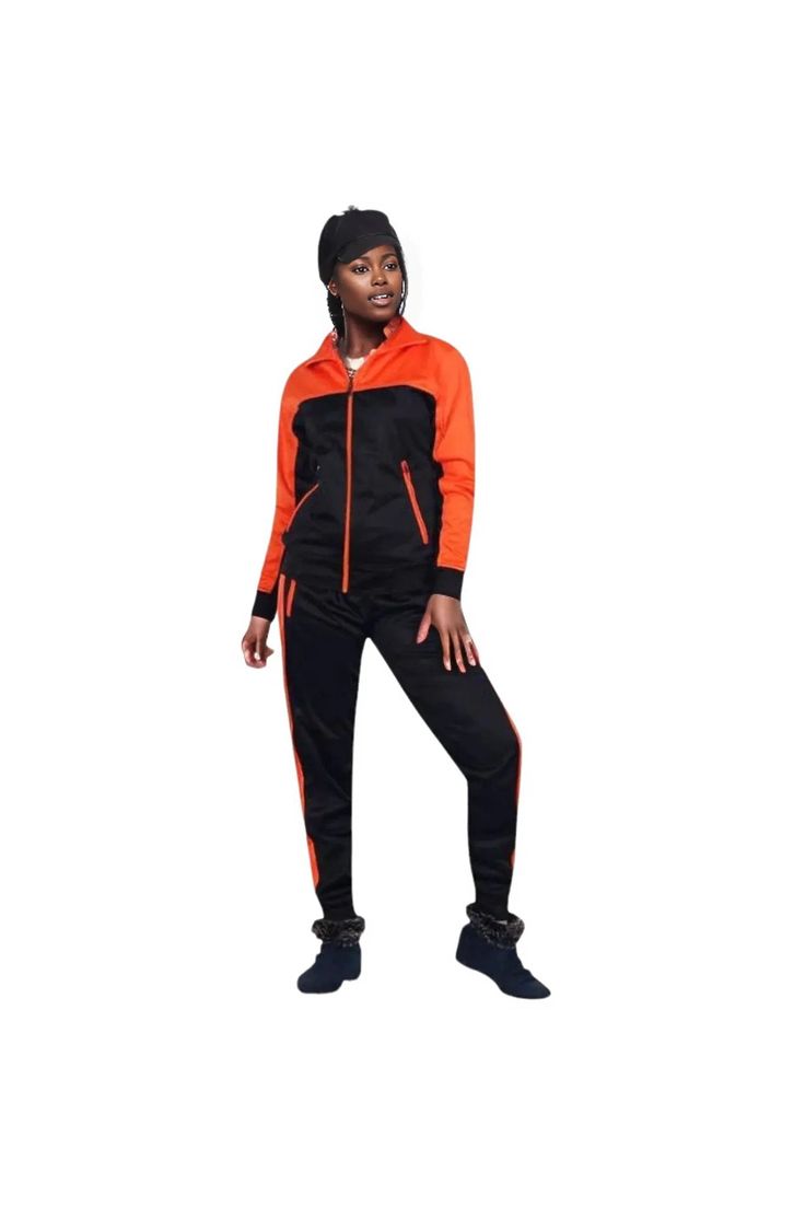 This women's 2-piece fashion tracksuit features a full track jacket and jogger track pants. Stay stylish and comfortable with this versatile jumpsuit, perfect for workouts or casual wear. Made with high-quality tracksuit materials, this tracksuit provides a flattering fit and long-lasting wear. Upgrade your wardrobe with this fashionable and functional 2-piece matching set. About this item1. Full Zip up Track jacket with 2 zippered side pockets, and a stand collar2. Trimmed Jogger Trackpants with 2 zippered side pockets and an elastic waistband with drawstrings3. Seamlessly comfortable tracksuit material, which is durable to last many seasons.4. Relaxed and comfortable fitting tracksuit and runs true to size.5. 60percent Cotton 40percent Polyester matching set6. Regular fit. Product detail Fitted Athleisure Tracksuit For Fall, Fitted Tracksuit For Gym In Fall, Functional Hooded Tracksuit For Jogging, Black Tracksuit For Jogging In Fall, Fitted Sweatpants For Sports In Fall, Fitted Winter Joggers For Jogging, Winter Joggers Fitted For Jogging, Fitted Sporty Tracksuit For Sports Season, Sporty Fitted Tracksuit For Sports Season