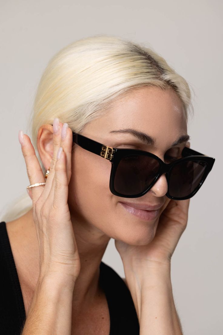 Balenciaga everyday sunglasses in black. Acetate 57mm lens - 16mm bridge- 145mm temple Black Sunglasses With Gradient Lenses For Everyday, Everyday Black Sunglasses With Gradient Lenses, Black Cat Eye Sunglasses For Everyday, Black Cat Eye Sunglasses With Gradient Lenses For Everyday, Everyday Black Cat Eye Sunglasses With Gradient Lenses, Luxury Sunglasses With Gradient Lenses For Everyday, Luxury Sunglasses With Gradient Lenses, Classic Black Cat Eye Sunglasses For Everyday, Classic Black Sunglasses For Everyday