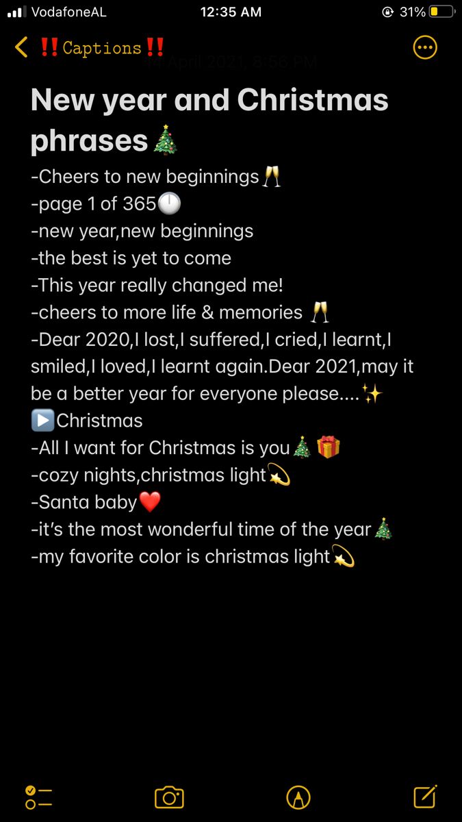 the new year and christmas phrases are displayed on an iphone's screenshote