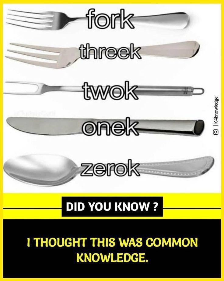 there are different types of forks and spoons on this page with the words fork threek twok onek zerok did you know? i thought this was common knowledge