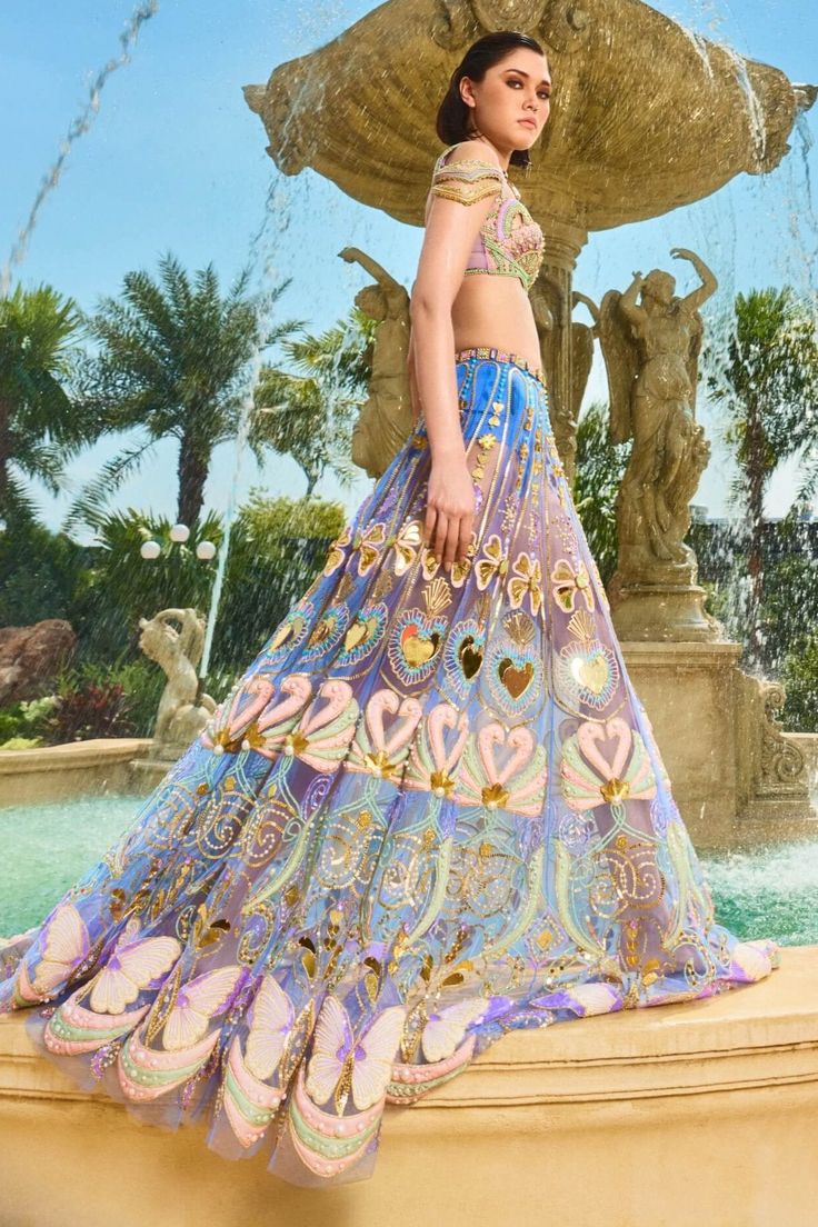 Once In A Blue Moon Lehenga Set by Papa Don'T Preach By Shubhika, available on Indiaspopup.com Wedding Lehenga Hand Embellished In Multicolor, Glamorous Embellished Organza Choli, Multicolor Hand Embellished Lehenga For Reception, Blue Glamorous Lehenga For Reception, Glamorous Blue Festive Lehenga, Glamorous Blue Lehenga For Festive Occasions, Glamorous Embellished Lehenga For Festivals, Glamorous Embellished Organza Lehenga, Glamorous Hand Embellished Organza Lehenga