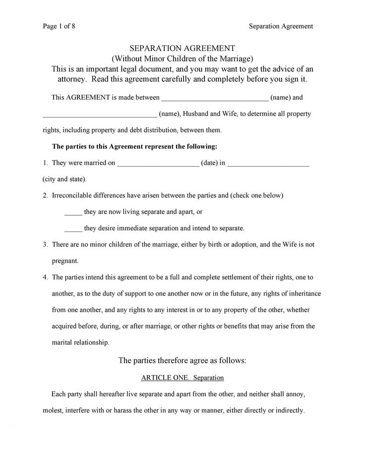 a sample separation agreement is shown in this image, it shows the same document as an actual