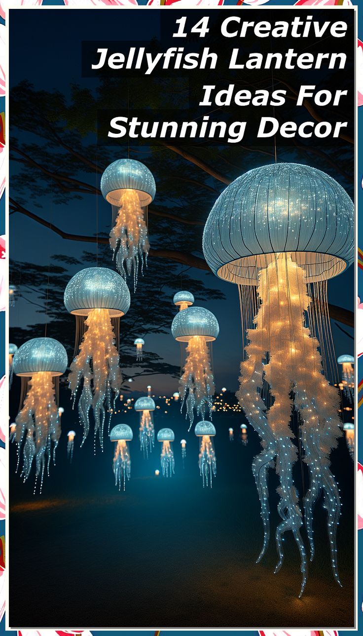 Looking to add a touch of whimsy to your decor? Check out these 14 creative jellyfish lantern ideas that will light up any space with their unique charm. From elegant paper designs to colorful DIY creations, these jellyfish lanterns are sure to make a splash in your home. Perfect for parties, events, or simply adding a fun twist to your everyday decor. Dive into these stunning ideas and let your imagination float with these mesmerizing jellyfish lanterns. Jellyfish Lights Diy Hanging Lamps, Jellyfish Centerpiece, Diy Jellyfish Lantern, Diy Floating Lanterns, Jellyfish Installation, Octopus Lantern, Diy Jellyfish Decoration, Jellyfish Crafts, Houseboat Decor