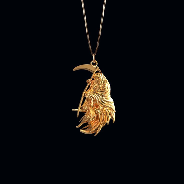 Santa muerte pendant 2 - johnnysaintstudio Phoenix Pendant, Egyptian Jewelry, White Gold Chains, Solid Gold Chains, Dragon Pendant, Yellow Gold Chain, Yellow Gold Pendants, Elegant Jewelry, Gold Pendant