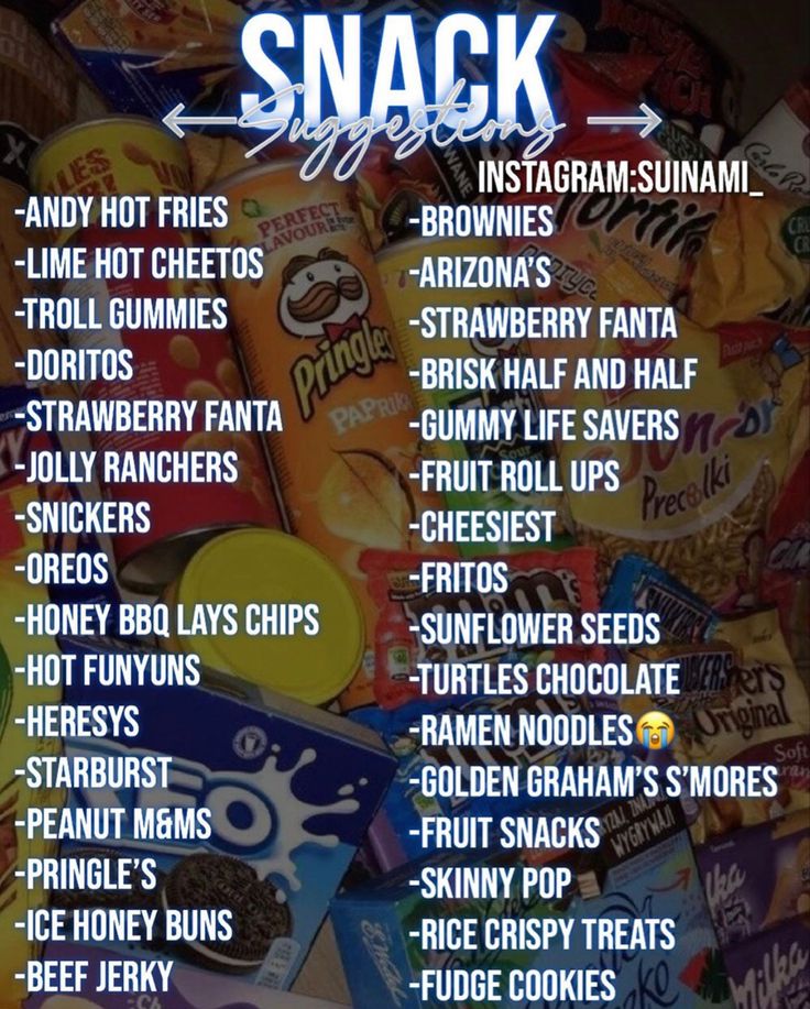 an image of snacks with the words snack list