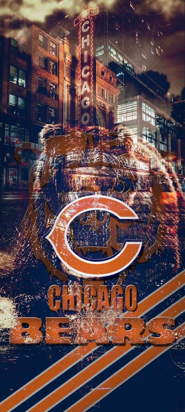 the chicago bears logo is reflected in water