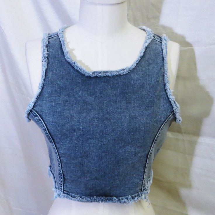 Lf Carmar Denim Cutout Back Crop Top Size 10 ~Nwt~ Retail Priced $148 Distressed Fitted Cropped Tops, Fitted Cropped Top With Frayed Hem, Fitted Cropped Tops With Frayed Hem, Fitted Washed Cropped Tops, Fitted Medium Wash Denim Vest For Summer, Spring Blue Denim Vest With Frayed Hem, Blue Denim Vest With Frayed Hem For Spring, Dark Wash Denim Top With Frayed Hem, Fitted Washed Denim Blue Top