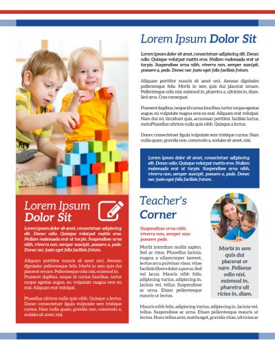 a brochure with two children playing with blocks