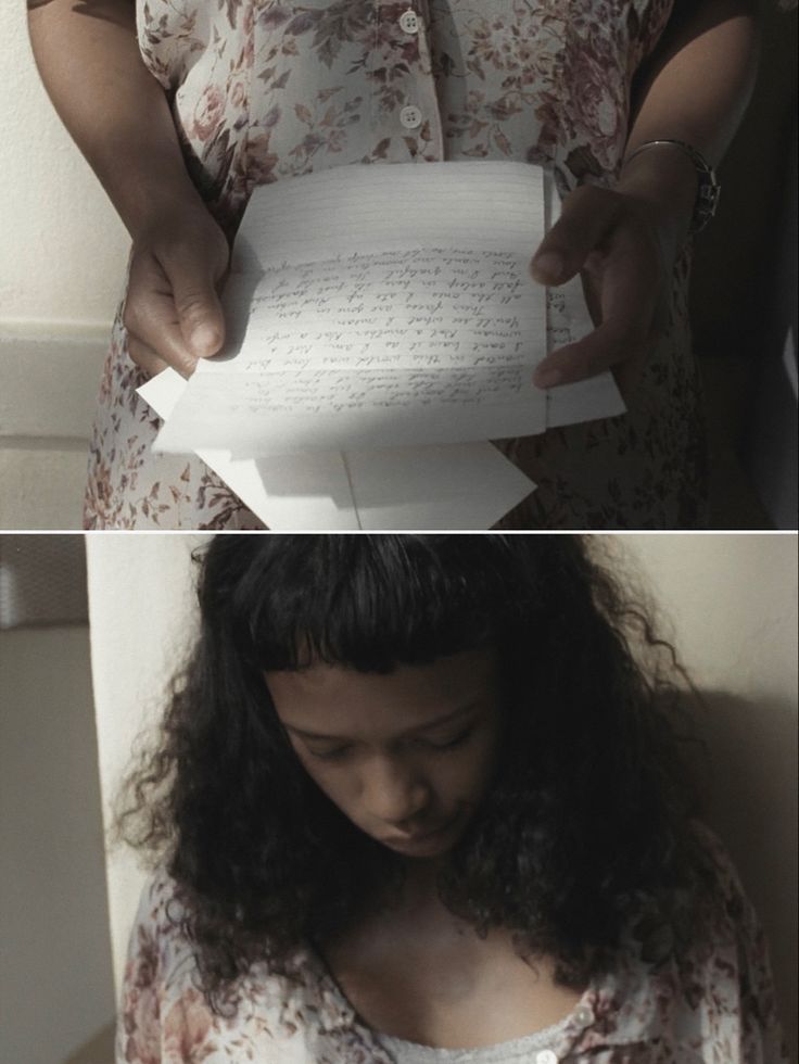 two pictures of a woman reading a book and holding a piece of paper in her hands