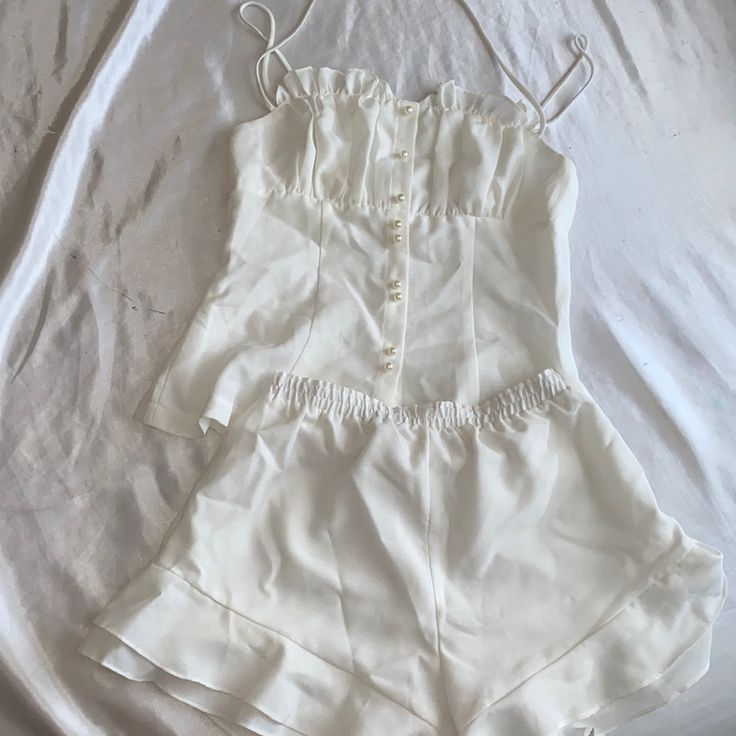 Pajamas, White, Sleeping Sets, Size S, New Without Tag. White Pajamas Aesthetic, White Summer Sleepover Set, White Summer Pajama Party Set, Cute Pajama Sets For Women, Cottagecore Sleepwear, Pjs Vintage, Shoujo Life, Cute Pijamas, White Pjs