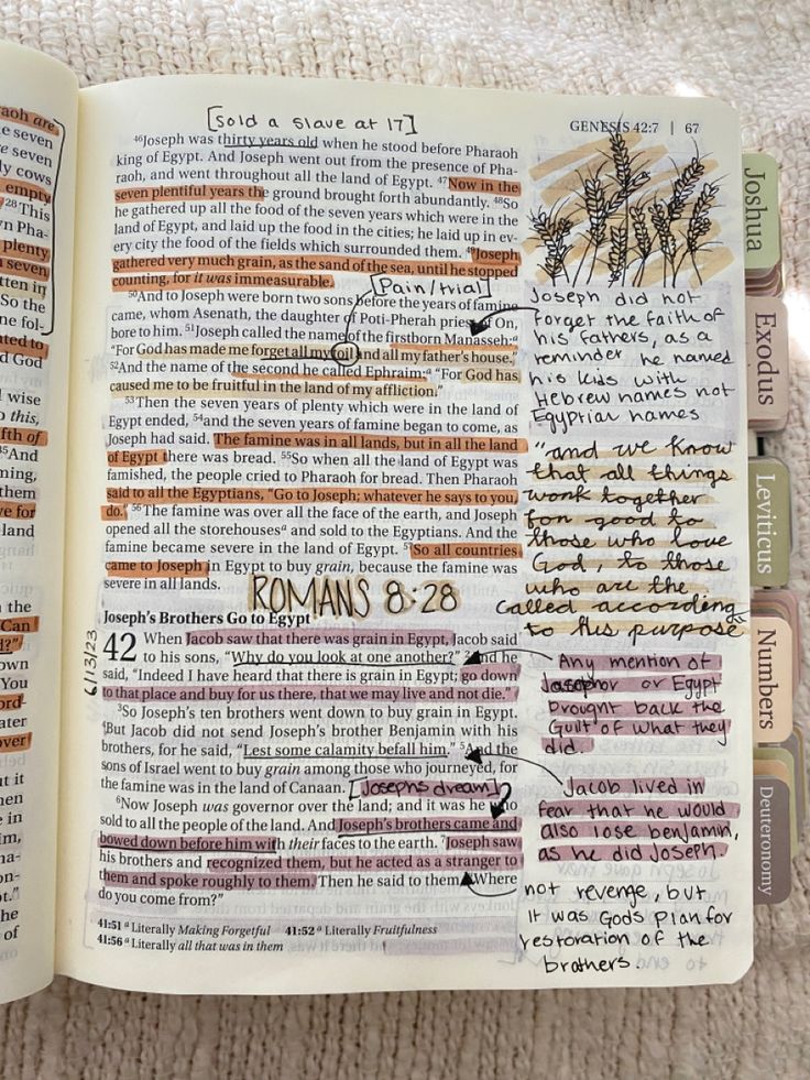 an open bible with writing on it