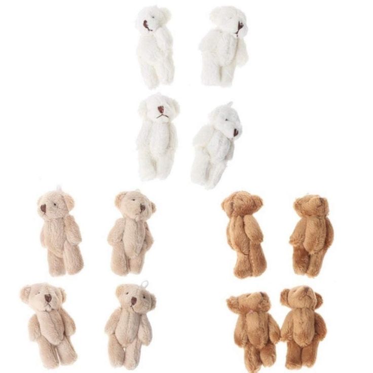 six different sized teddy bears sitting next to each other on a white background with the words 12 pcs written below them