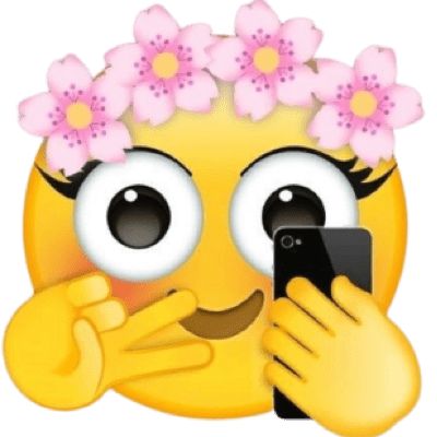 a yellow emoticon with flowers in her hair holding a cell phone