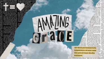 an altered collage with the words amazing grace written in black and white on paper