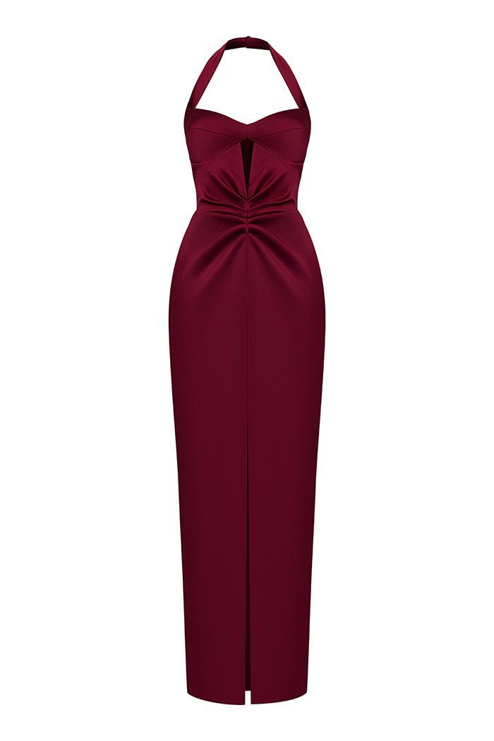 How To Style A Maxi Dress, Design Your Own Shoes, Cutout Midi Dress, Burgundy Midi Dress, Drape Maxi Dress, Designer Maxi Dress, Red Corset, Long Midi, Designer Drapes