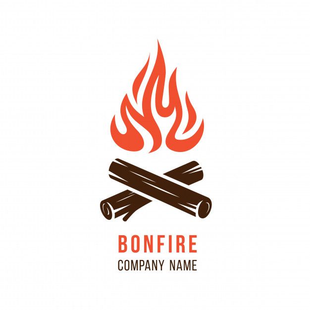 the bonfire logo is made up of two logs and flames, as well as an orange flame