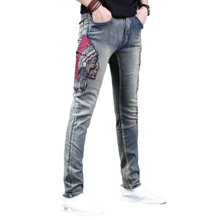 Jeans embroidered with indian online. Excellent jeans from the 2022 Spring collection. Fashion style clothes help you to express yourself through aesthetic choices in clothing. Blue color denim is the most popular denim color, practically suits all other clothes. Embroidered pattern denim can go with anything, and all you need is to pair the patterns the right way. The skinny fit type doesn't restrict movements, and it let you feel free. A mid-waist where the waistband falls slightly above the w Embroidered Straight Leg Jeans For Streetwear, Spring Embroidered Jeans For Streetwear, Casual Dark Wash Embroidered Jeans, Casual Embroidered Fall Jeans, Casual Embroidered Jeans In Medium Wash, Casual Embroidered Medium Wash Jeans, Embroidered Denim Blue Jeans For Streetwear, Embroidered Cotton Jeans In Denim Blue, Embroidered Denim Blue Cotton Jeans