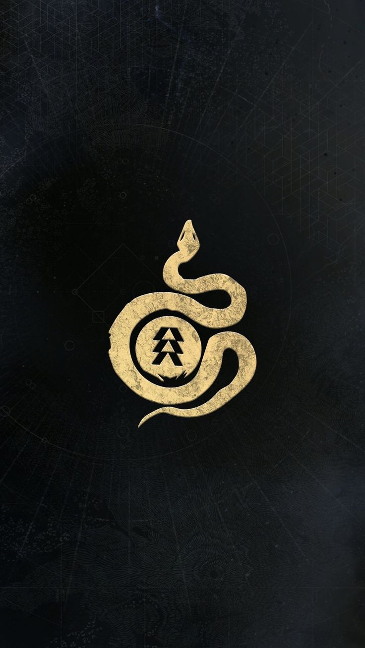 an image of a snake on a black background with gold lettering and the words, serpent