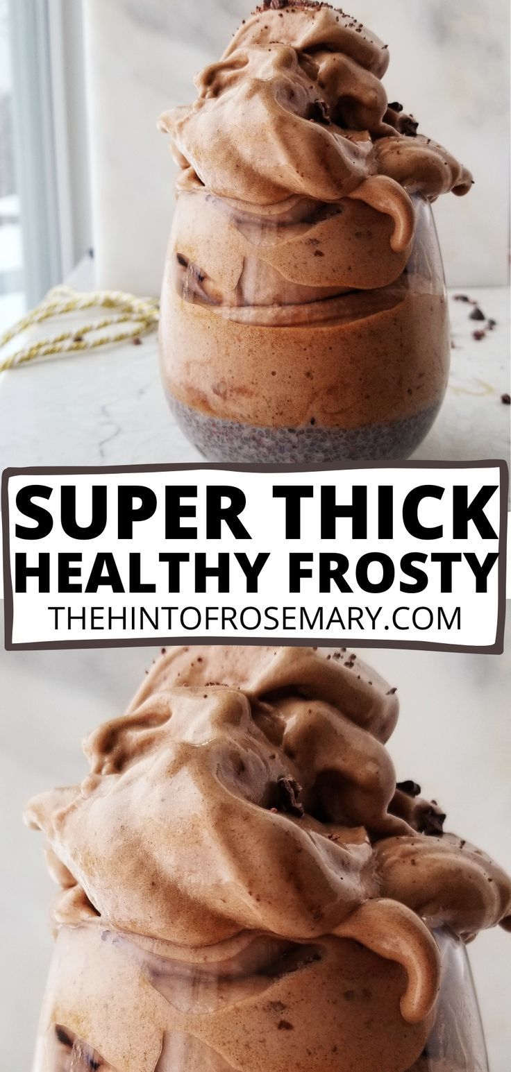 thick creamy chocolate smoothie jar Healthy Wendy’s Frosty, Chia Ice Cream, Healthy Frosty, Wendys Frosty Recipe, Healthy Chocolate Smoothie, Smoothie Jar, Healthy Chocolate Pudding, Free Smoothie Recipes, Chocolate Pie With Pudding