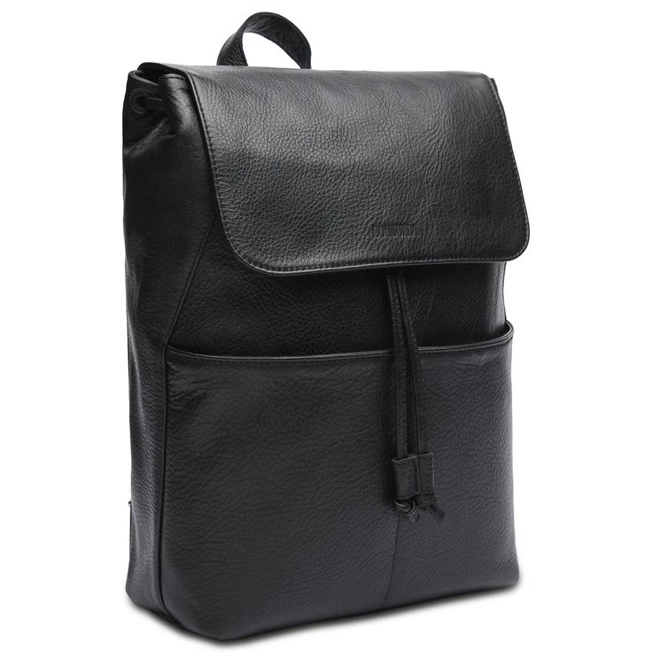 Designed with function in mind, the Backpack is stylish and roomy for carrying all of your work, school, or mom essentials! This bag fits most laptops, tablets, or notebooks up to 16” in the main compartment, secured with both a drawstring and magnetic closure to keep everything safe. Also great for traveling, this leather backpack features a hidden side zipper pocket for easy access to your documents, wallet, or phone. Evie black leather exterior Magnetic flap and leather drawstring closure Int Versatile Backpack With Laptop Sleeve For On-the-go, Versatile Daily Backpack With Laptop Sleeve, Versatile Daily Use Backpack With Laptop Sleeve, Versatile Backpack With Laptop Sleeve, Versatile School Backpack With Laptop Sleeve, Everyday Back To School Bags With Laptop Sleeve, Everyday Soft Leather Laptop Backpack, Chic Soft Leather Travel Backpack, Everyday Leather Backpack With Laptop Sleeve