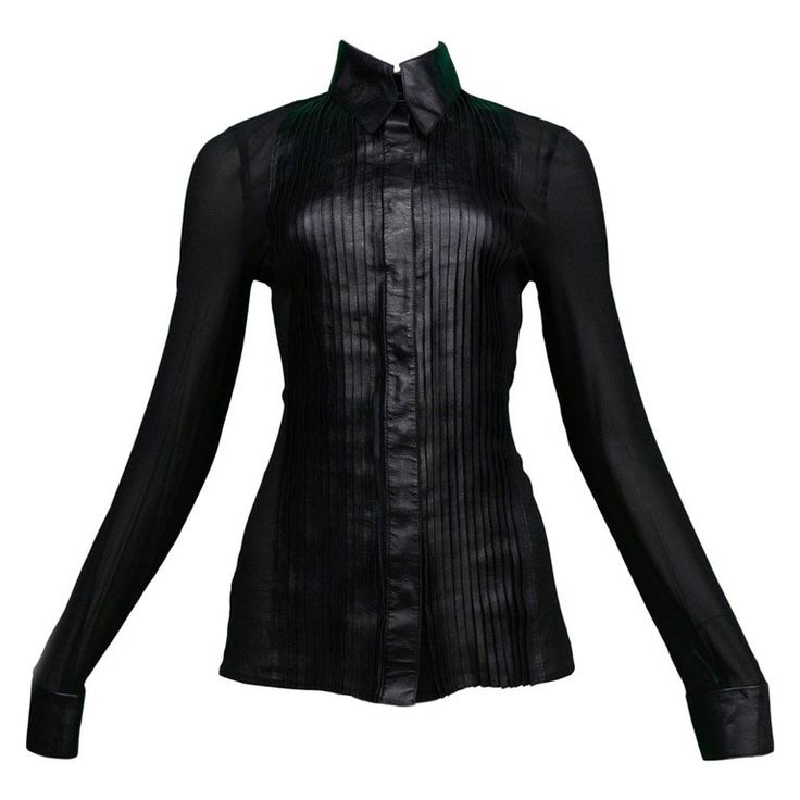 Luxury Collared Tops For Evening, Classic Sheer Evening Blouse, Luxury Sheer Formal Blouse, Luxury Sheer Blouse For Formal Occasions, Luxury Button-up Evening Tops, Luxury Evening Button-up Tops, Classic Sheer Evening Tops, Classic Sheer Top For Formal Occasions, Formal Long Sleeve Sheer Shirt