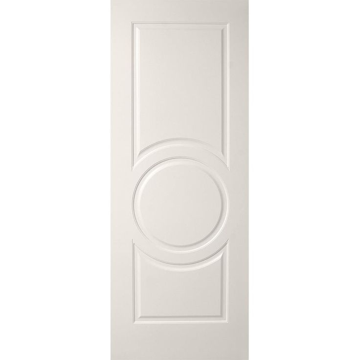 a white door with an oval design on the front and side panel, against a white background