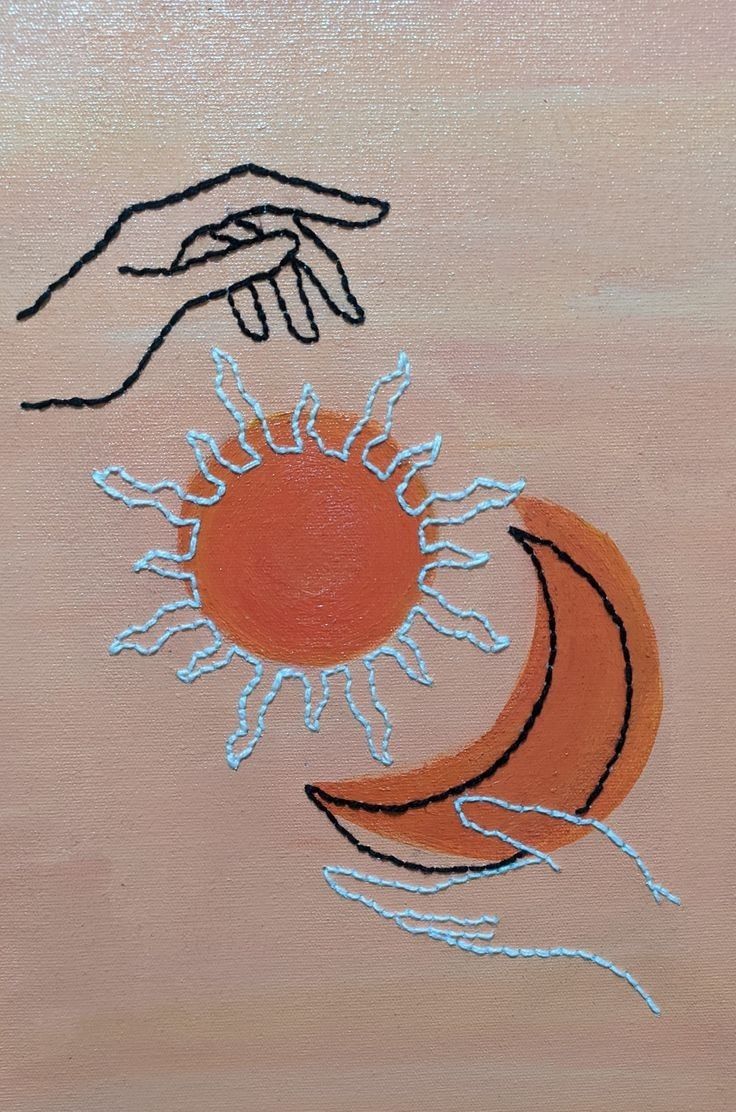 two hands reaching for the sun and moon