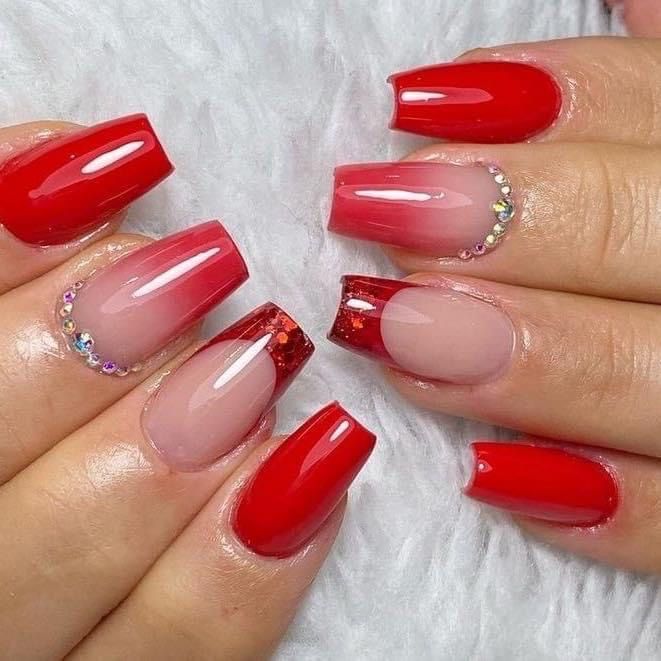 Red With Gold Acrylic Nails, Short Claw Nails, Nail Designs Valentines, Glow Nails, Pink Nail, Bridal Nails, Prom Nails, Xmas Nails, Fabulous Nails