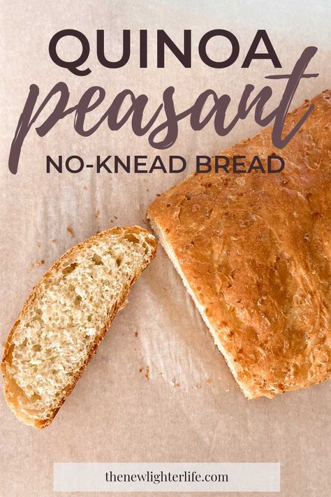 the quinoa peasant no - knead bread is cut in half