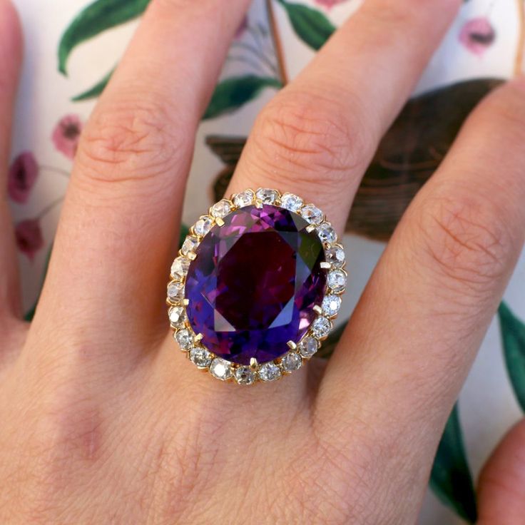 Antique Victorian – Edwardian Amethyst Diamond Ring Siberian Amethyst, Yellow Gold Amethyst Ring, Blessed Wednesday, Vintage Tiara, Tiaras Jewellery, Gold Amethyst Ring, Amethyst Ring Engagement, Amethyst And Diamond Ring, Ring Settings