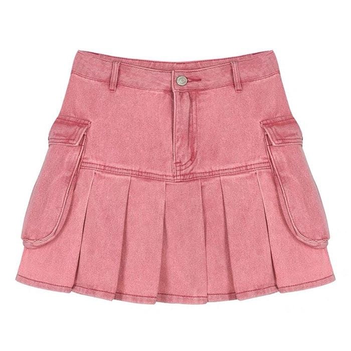 Y2K Pink Denim Skirt - S / Pink - Skirt Kawaii Bottoms, Pink Jean Skirt, Pleated Skirt Y2k, Coquette Skirt, Trendy Denim Jacket, Jean Rose, Denim Skirts Online, Pink Denim Skirt, Jeans Rosa