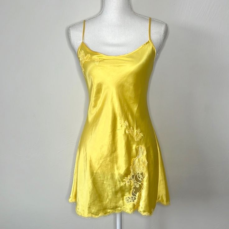 Victoria’s Secret Y2k Slip Dress Medium Great Condition, One Mark As Shown. Haven’t Tried To Treat It Vibrant Lemon Yellow Satin And Lace Madison Beer Fitted Slip Dress For Summer Nights, Fitted Yellow Slip Dress For Night Out, Fitted Mini Dress For Summer Nights, Spring Dresses By Victoria's Secret, Yellow Summer Sleep Dress, Victoria's Secret Fitted Summer Slip Dress, Summer Fitted Slip Dress By Victoria's Secret, Fitted Victoria's Secret Summer Slip Dress, Elegant Victoria's Secret Mini Dress For Summer