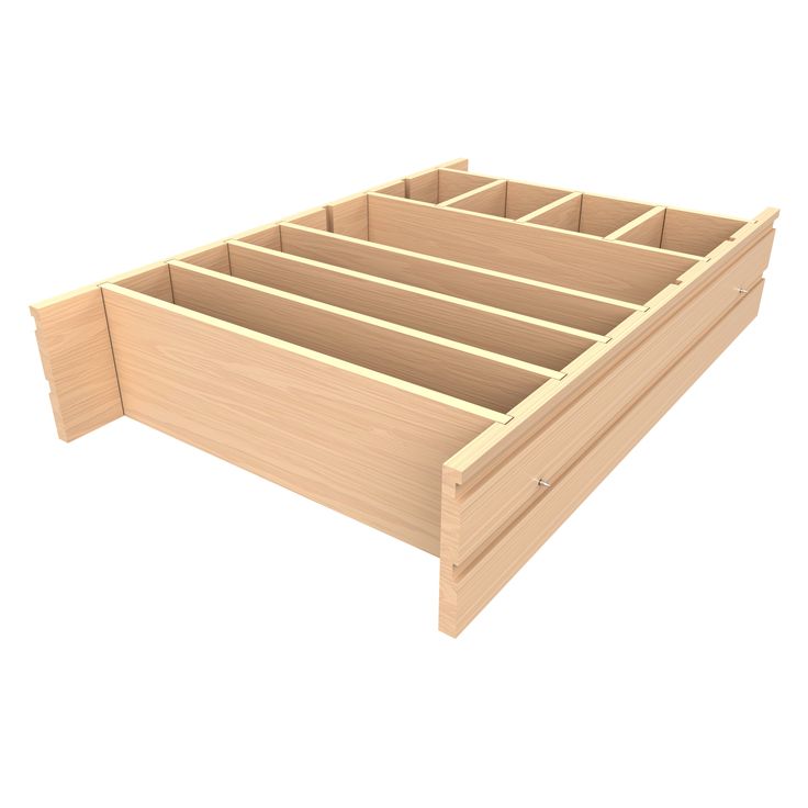 a wooden bed frame with four drawers on each side and no mattresses in the middle