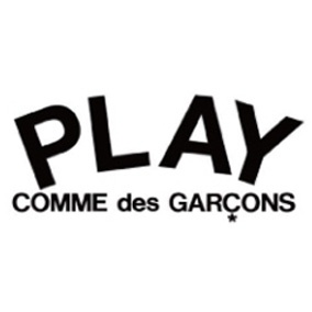 the logo for play comme des garcons, which is written in black and white