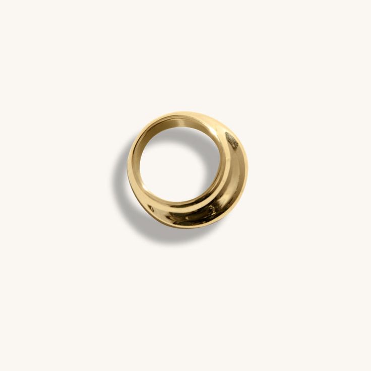 Introducing the Jamie Ring, plated with exquisite 18K gold and featuring a beautifully smooth band design. This ring is a charming accessory for any occasion, boasting a subtle and delicate allure. Create your own unique stacking style by pairing the Jamie Ring with your other favorites. Whether worn solo for a minimalist touch or stacked with other rings for a bolder statement, this ring adds a touch of elegance to any ensemble. Stainless Steel, plated with 18K Gold Width: 9mm Waterproof (Tarni Minimalist 14k Gold-tone Ring, Timeless Gold-plated Dome Ring Tarnish Resistant, Gold Thick Band Engraved Ring, Classic Gold Plated Thick Band Ring, Classic Gold Plated Ring With Thick Band, Gold Plated Dome Ring Promise Ring, Gold Plated Round Dome Promise Ring, Gold Plated Dome Promise Ring, Gold Stackable Open Rings With Polished Finish