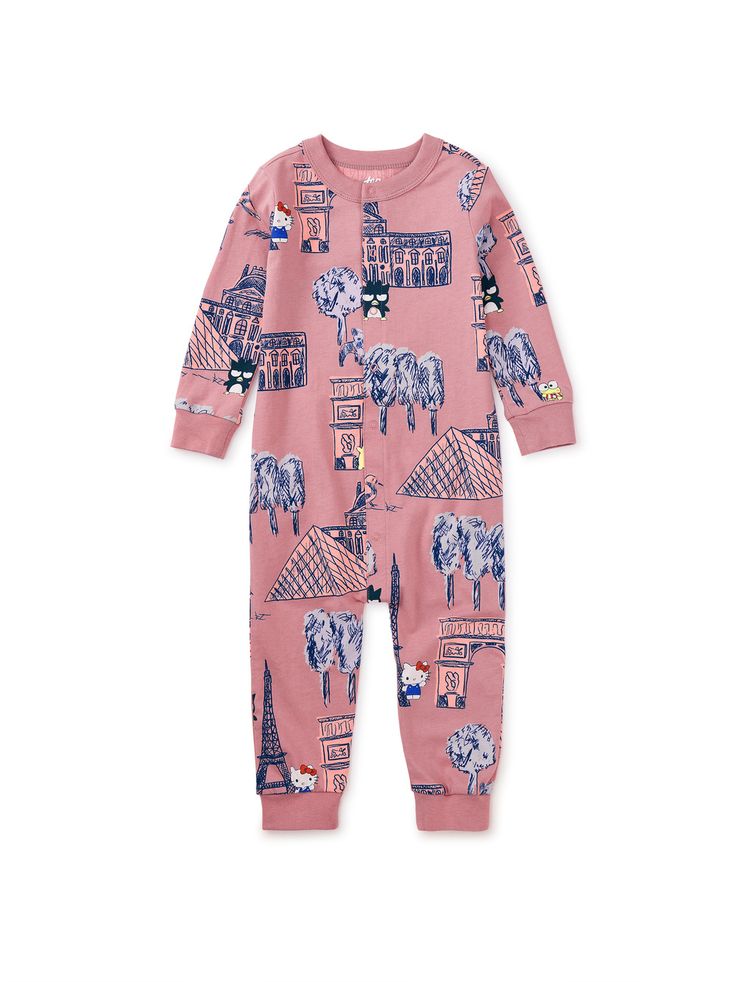 This exclusive graphic from our French collection features Hello Kitty® and friends--Keroppi, Badtz-Maru, Pompompurin--out for a Parisian romp. These easy-wear rompers hit all the right notes for you and baby: full length front snaps make dressing and diaper changes a breeze. Crafted of 100% soft cotton jersey that keeps your little one soft and cozy all day long. Matching family styles are available in our Sibling Shop. Pink Character Print Onesie For Playtime, Playful Printed Pink Onesie, Casual Pink Onesie With Cartoon Print, Playful Pink Printed Onesie, Pink Playful Onesie With Character Print, Playful Pink Onesie With Character Print, Playful Graphic Print Onesie For Playtime, Friends Snap, Friends In Paris